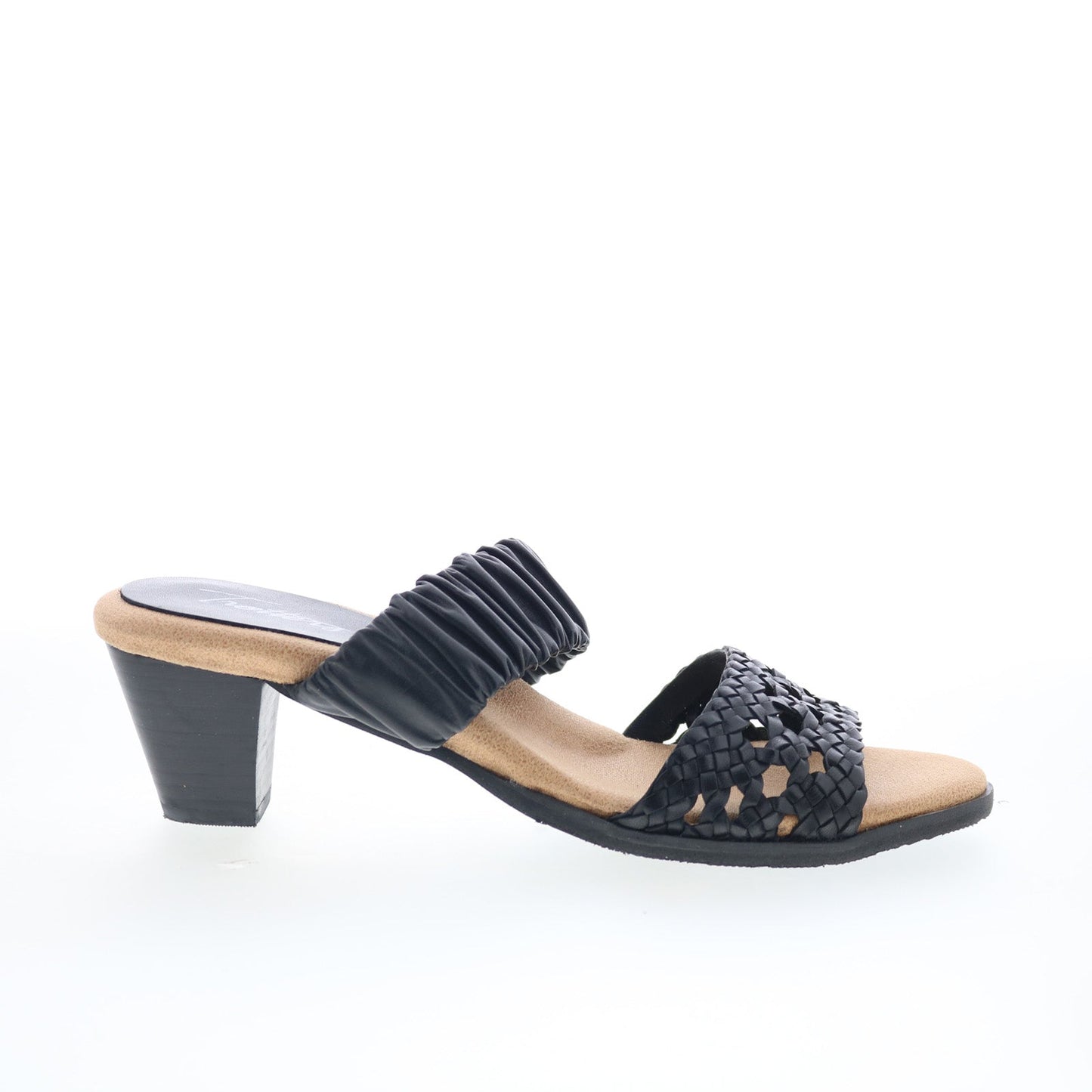 Trotters Mae T2314-001 Womens Black Leather Slip On Heeled Sandals Shoes