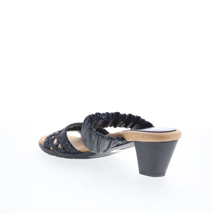 Trotters Mae T2314-001 Womens Black Leather Slip On Heeled Sandals Shoes
