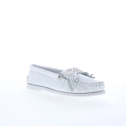 Minnetonka Unbeaded Kilty 204 Womens White Leather Loafer Flats Shoes