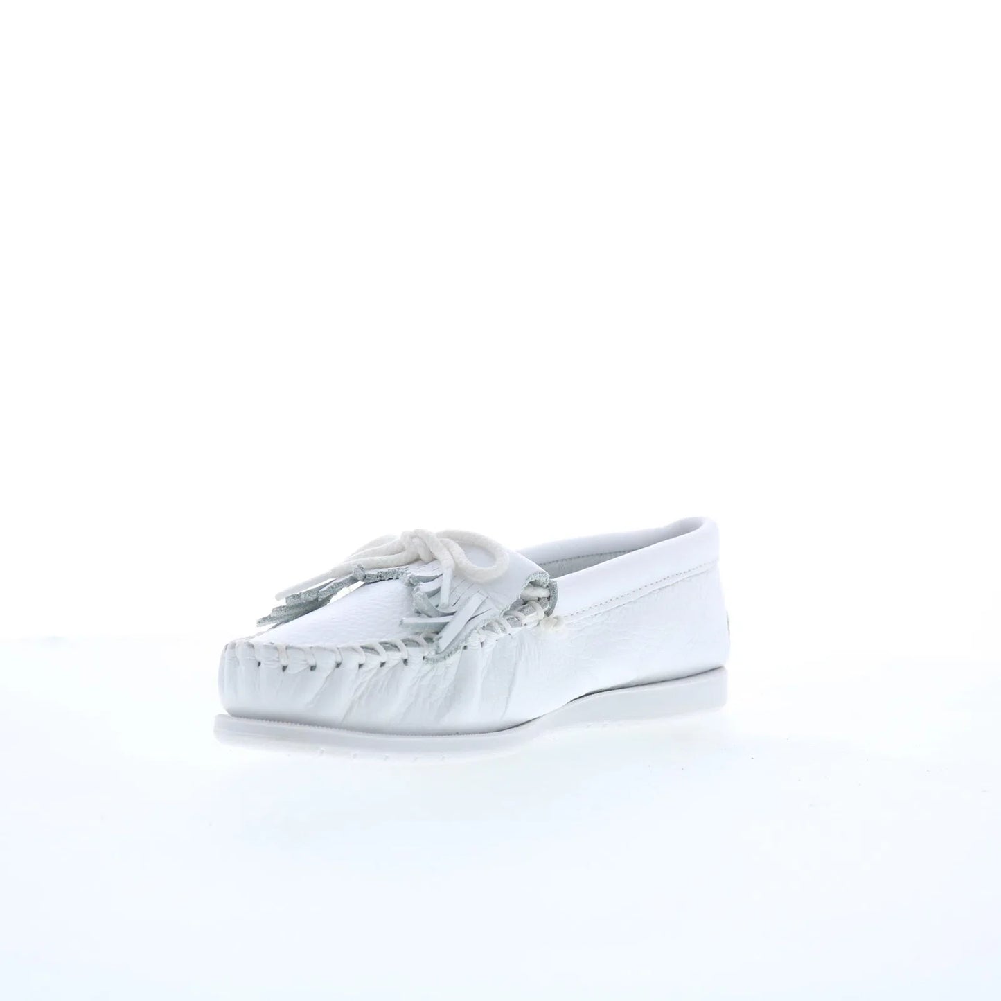 Minnetonka Unbeaded Kilty 204 Womens White Leather Loafer Flats Shoes