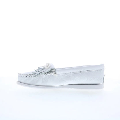 Minnetonka Unbeaded Kilty 204 Womens White Leather Loafer Flats Shoes