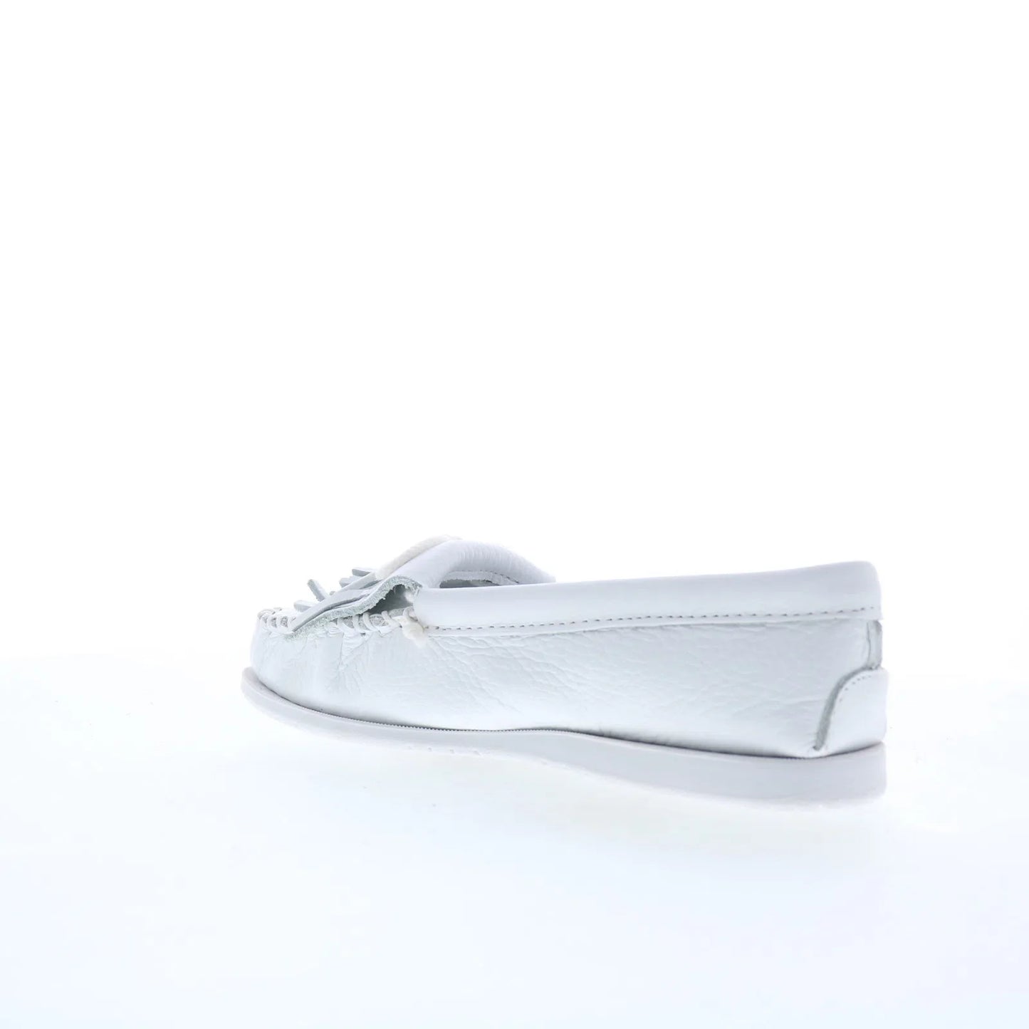 Minnetonka Unbeaded Kilty 204 Womens White Leather Loafer Flats Shoes