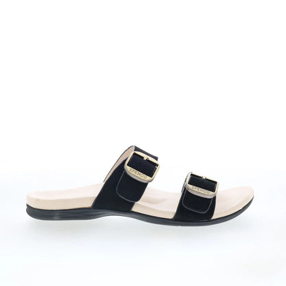 Spenco Vista SP1065BLK Womens Black Leather Slip On Slides Sandals Shoes
