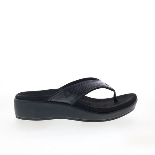 Spenco Weekend SP1076BLK Womens Black Leather Flip-Flops Sandals Shoes